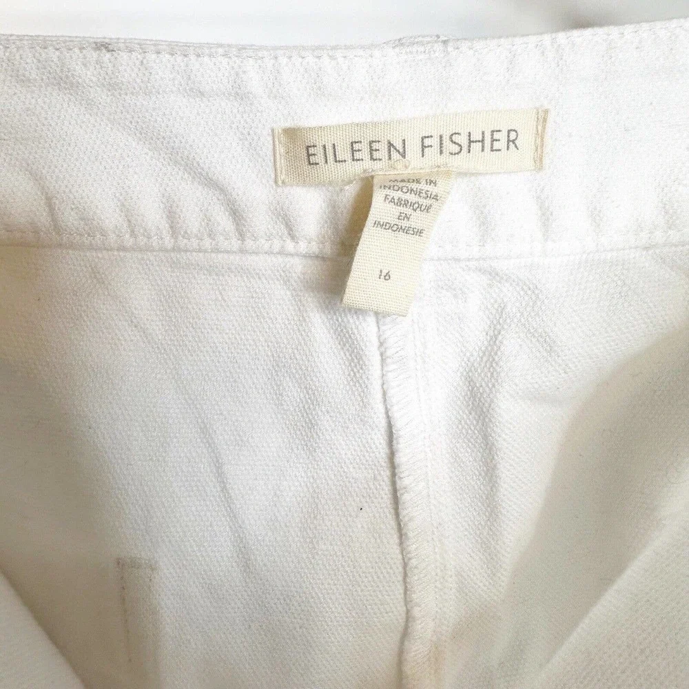 NEW Eileen Fisher Cotton Hemp Tapered Ankle Pants High Rise White Size 16